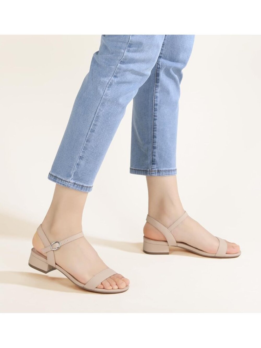 Women's Nude Sandals Low Heel 1 Inch Sandal Ankle Strap Open Toe Short Heel